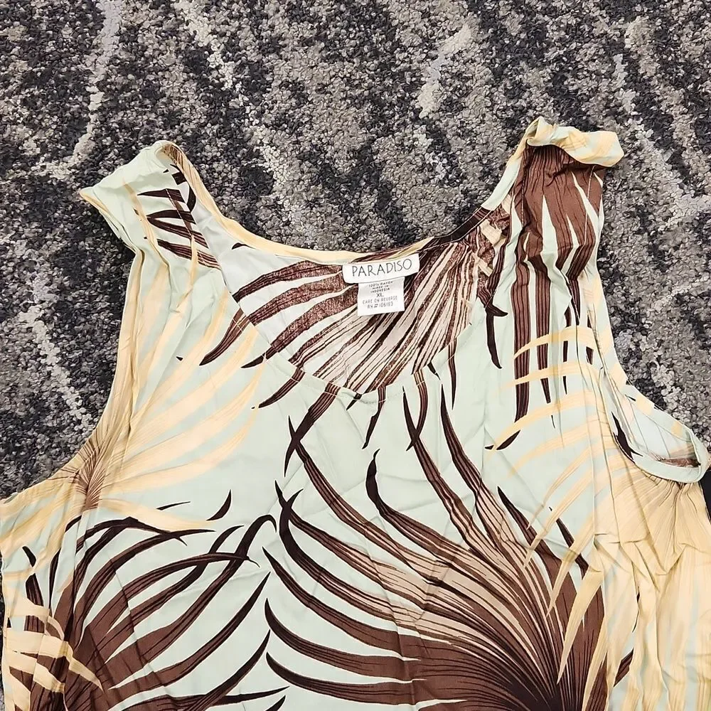 Paradiso Vintage Long Ruffle Tank Dress Mint Brown XL NWT